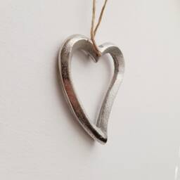 Curved Metal Chunky Chrome Hanging Heart Decoration - The Home & Hearts Shop Rustic Wall Decor Shabby Wedding Gift Christmas - thumbnail 2