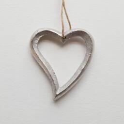 Curved Metal Chunky Chrome Hanging Heart Decoration - The Home & Hearts Shop Rustic Wall Decor Shabby Wedding Gift Christmas - thumbnail 1