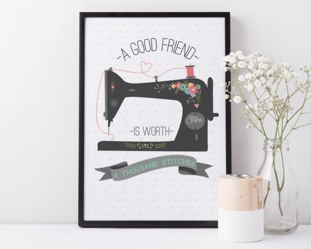 Personalised Sewing Machine Print Friendship Gift, Craft Room Decor - image 1