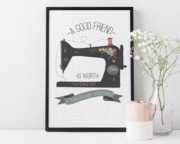 Personalised Sewing Machine Print Friendship Gift, Craft Room Decor - thumbnail 1