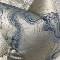 Marble Cushion Cover Denim Blue Taupe Pillow Cover, Designer For Sofa Bed Interior Decor Luxury Cecilia Fabric, Double Sided - thumbnail 4