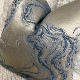 Marble Cushion Cover Denim Blue Taupe Pillow Cover, Designer For Sofa Bed Interior Decor Luxury Cecilia Fabric, Double Sided - thumbnail 2