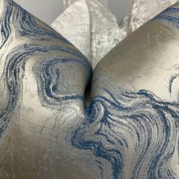 Marble Cushion Cover Denim Blue Taupe Pillow Cover, Designer For Sofa Bed Interior Decor Luxury Cecilia Fabric, Double Sided - thumbnail 3