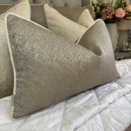 Luxury Taupe Cream Cushion Cover, Scatter Piped Herringbone Design Pillow Bella Cover Gold - thumbnail 1
