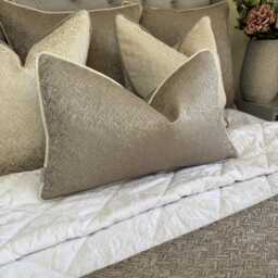 Luxury Taupe Cream Cushion Cover, Scatter Piped Herringbone Design Pillow Bella Cover Gold - thumbnail 4