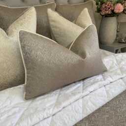 Luxury Taupe Cream Cushion Cover, Scatter Piped Herringbone Design Pillow Bella Cover Gold - thumbnail 3
