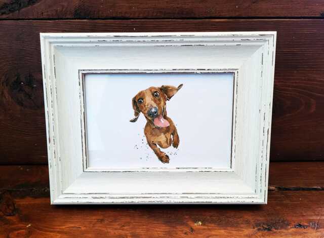 Dachshund Print 17x12cm - White Rustic Frame - Sausage Dog Wall Art, Gift For Doxie Lovers - image 1