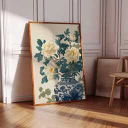 Blue & White Vase Peony Print, Chinese Floral Wall Art, Vintage Botanical Poster, Elegant Ming Dynasty Style Artwork - thumbnail 3