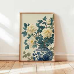 Blue & White Vase Peony Print, Chinese Floral Wall Art, Vintage Botanical Poster, Elegant Ming Dynasty Style Artwork - thumbnail 1