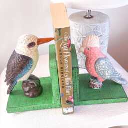 Australian Bird Bookend/Cockatoo Vintage Cast Iron Bookends Kookaburra Aussie Icon - thumbnail 2
