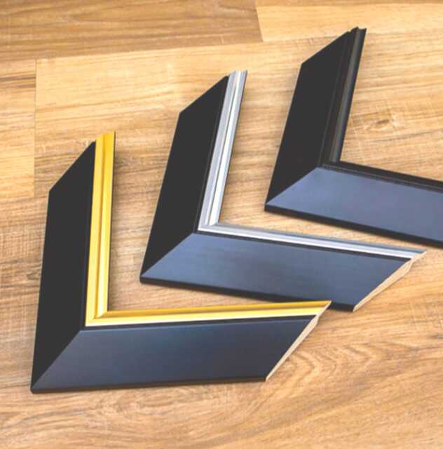 Handmade Black Picture Frame Gold/Silver Edge, Solid Pine Wood - image 1