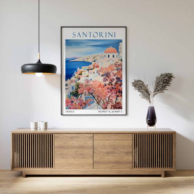 Santorini Travel Print, Poster, Landscape Greece Wall Art, Greek Decor, Gift - image 1