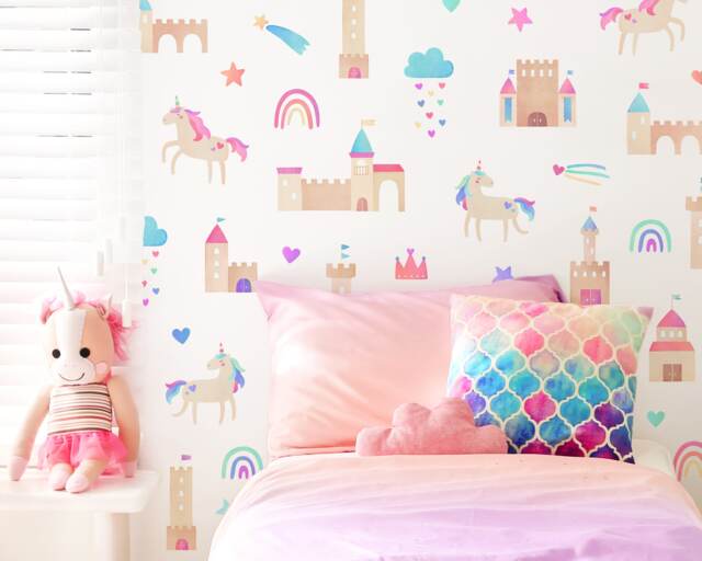 Unicorn Wall Decals - Nursery Decor, Watercolor Art, Kids Room Decal, Reusable & Removable Stickers - image 1