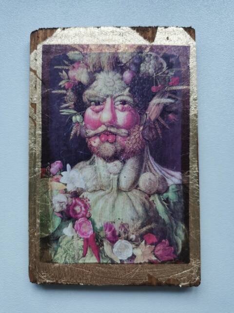 Vertumnus By Arcimboldo Renaissance Fruit Portrait - Gold Oak Wood Art - image 1