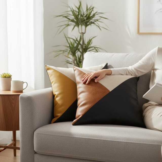 Black Yellow Triangle Pillow Cover, Mid-Century Geometric - image 1