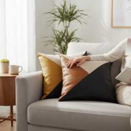 Black Yellow Triangle Pillow Cover, Mid-Century Geometric