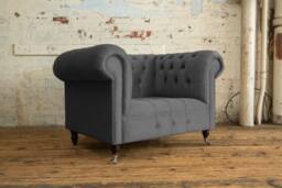 Handmade House Graphite Grey Velvet Chesterfield Snuggle 1.5str Armchair - thumbnail 1