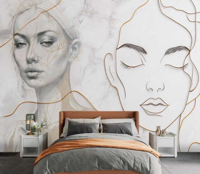 Face & Lines Wall Mural Gray Marble Texture Decal Peel Stick Wallpaper Customizable Beauty Salon Fashion - image 1