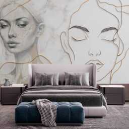 Face & Lines Wall Mural Gray Marble Texture Decal Peel Stick Wallpaper Customizable Beauty Salon Fashion - thumbnail 2