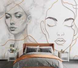 Face & Lines Wall Mural Gray Marble Texture Decal Peel Stick Wallpaper Customizable Beauty Salon Fashion