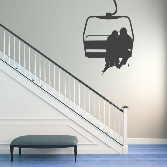 Ski Lift Chair Decal, Couple Wall Art, Chairlift Skiing Decor, Winter Cabin Lodge Snow Sports Art - image 1