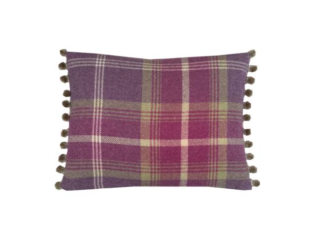 Handmade Balmoral Tartan Plaid Throw Pillow Cover Amethyst Purple With Pompom Trim - image 1