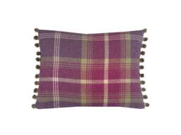 Handmade Balmoral Tartan Plaid Throw Pillow Cover Amethyst Purple With Pompom Trim - thumbnail 1