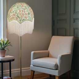 Handcrafted William Morris Sage Orchid Fabric Dome Lampshade British Made, - Cream Fringe - thumbnail 3