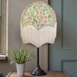 Handcrafted William Morris Sage Orchid Fabric Dome Lampshade British Made, - Cream Fringe - thumbnail 2