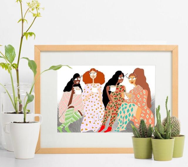 Cappuccino With Friends Art Print Cozy Pajama Party Wall Decor - image 1
