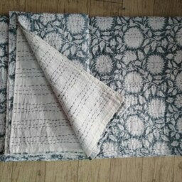 Kantha Quilt, Gray Quilt, Indian Kantha, Queen Size Throw, Decoratives Bedding Bedcover, Bedspread, Block Print - thumbnail 2