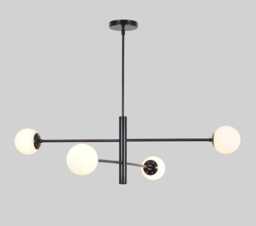 Stilnovo-Style Mid-Century Brass Finish Sputnik Chandelier With Six Glass Globes, Atomic Starburst Ceiling Light - thumbnail 1