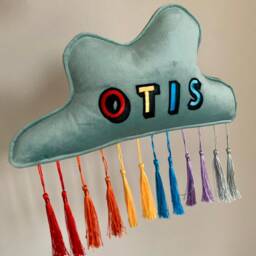 Embroidered Name Velvet Cloud Wall Hanging Rainbow Tassel Decor - thumbnail 2