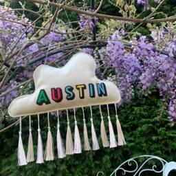 Embroidered Name Velvet Cloud Wall Hanging Rainbow Tassel Decor - thumbnail 3