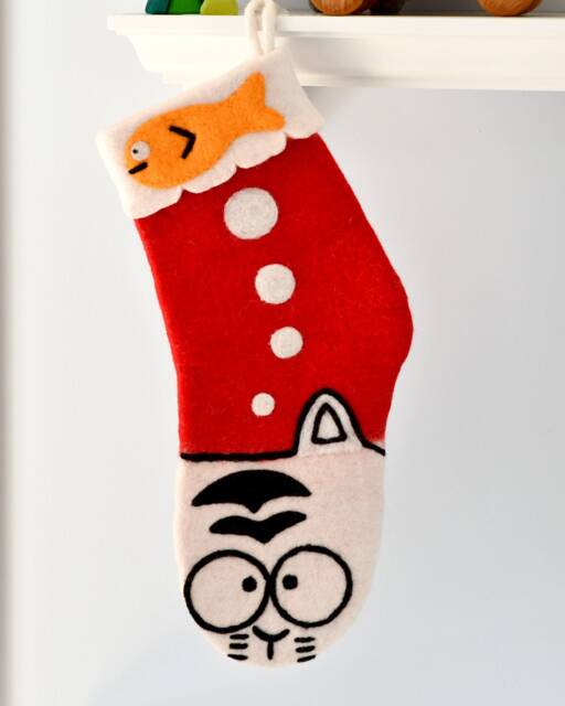 Felt Christmas Stocking For Cats, Cats Kitten Xmas, Stockings Made From Wool - image 1