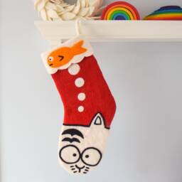 Felt Christmas Stocking For Cats, Cats Kitten Xmas, Stockings Made From Wool - thumbnail 2