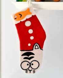 Felt Christmas Stocking For Cats, Cats Kitten Xmas, Stockings Made From Wool - thumbnail 1