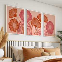 Abstract Floral Art Print Set, Retro Botanical Wall Art, Pink & Red Flower Poster, Modern Minimalist Decor, Scandinavian Style Prints - thumbnail 2