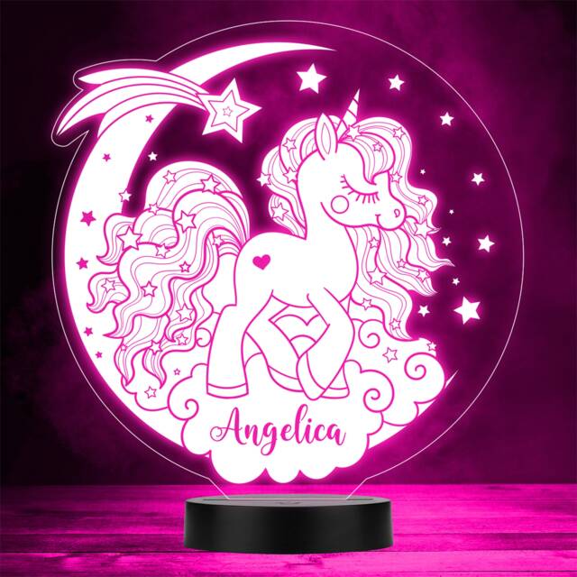 Cute Unicorn Horse Moon Shooting Stars Kids Gift Colour Change Night Light - image 1
