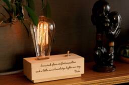 Personalized Wood Edison Lamp Rustic Desk Light, Custom Quote - thumbnail 1