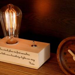 Personalized Wood Edison Lamp Rustic Desk Light, Custom Quote - thumbnail 3