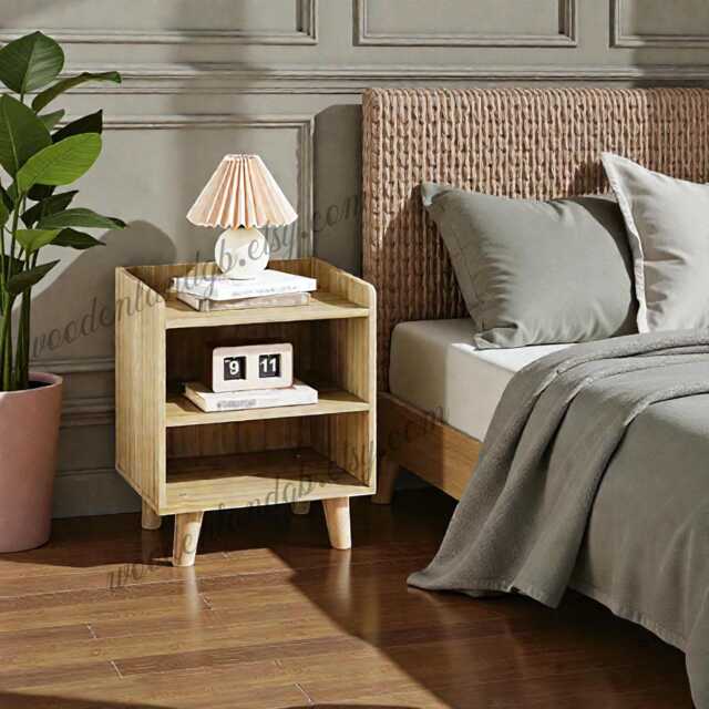 Modern Bedside Table With Shelves Minimal Nightstand Side For Bedroom Living Room - image 1