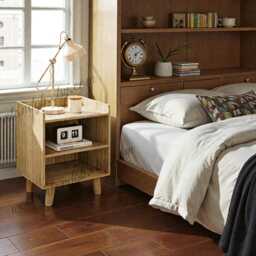 Modern Bedside Table With Shelves Minimal Nightstand Side For Bedroom Living Room - thumbnail 3