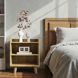 Modern Bedside Table With Shelves Minimal Nightstand Side For Bedroom Living Room - thumbnail 2