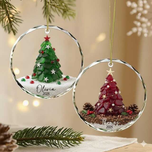 Personalized Seaglass Christmas Tree Ornament, Ceramic Family Gift, Glass Ocean Holiday Keepsake - image 1