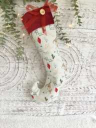 Luxury Christmas Stocking Handmade Festive Mice & Baubles Elf Toe Stocking, Fabric Decor