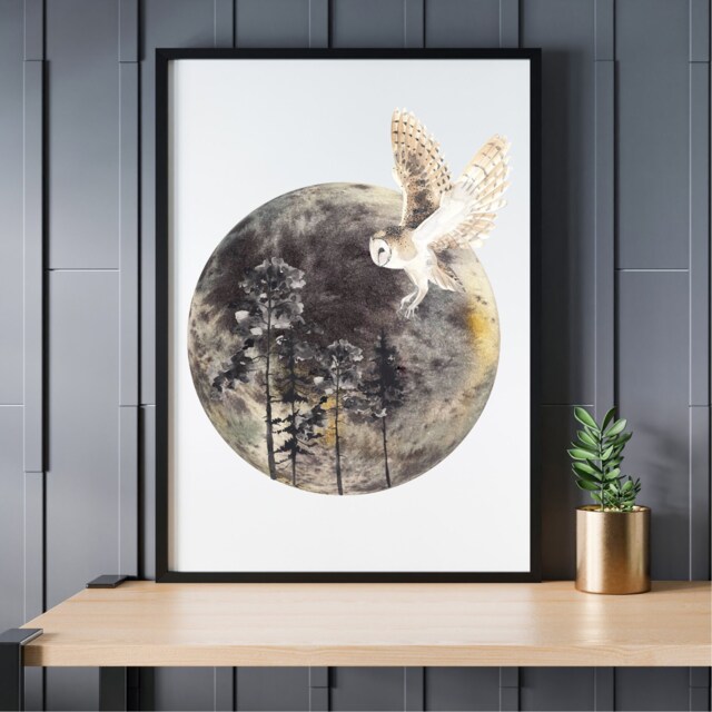 Full Moon Print, Phase Lounge Wall Art, Watercolour Artwork, Gallery Wall, Illustration, Lunar Prints UK A5, A4, A3 - image 1