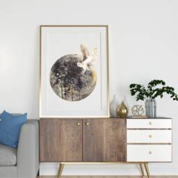 Full Moon Print, Phase Lounge Wall Art, Watercolour Artwork, Gallery Wall, Illustration, Lunar Prints UK A5, A4, A3 - thumbnail 3