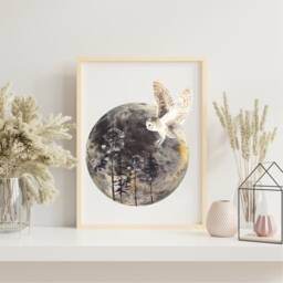 Full Moon Print, Phase Lounge Wall Art, Watercolour Artwork, Gallery Wall, Illustration, Lunar Prints UK A5, A4, A3 - thumbnail 2