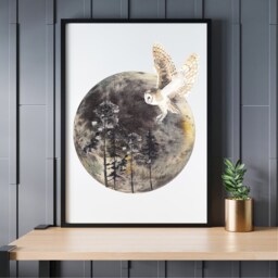 Full Moon Print, Phase Lounge Wall Art, Watercolour Artwork, Gallery Wall, Illustration, Lunar Prints UK A5, A4, A3 - thumbnail 1